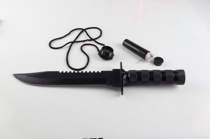 Photo 1 of BLACK SURVIVAL TACTICAL KNIFE WITH SMALL SURVIVAL KIT NEW 