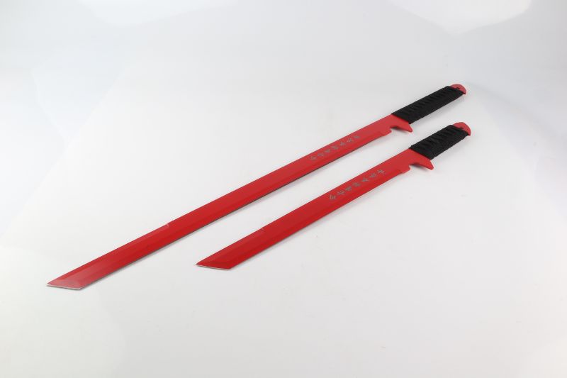 Photo 1 of 2 SET RED JAPANESE SWORDS LARGE SIZE 27INCH SMALL SWORD 18INCH NEW 