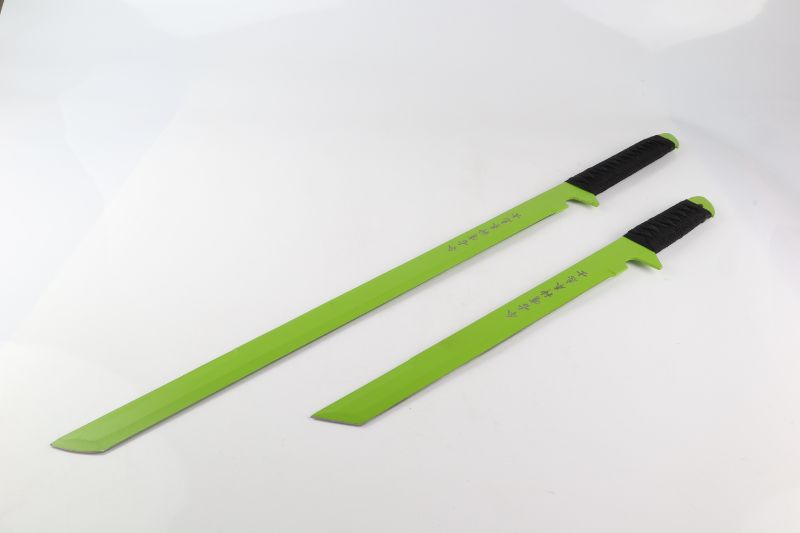 Photo 1 of 2 SET GREEN JAPANESE SWORDS LARGE SIZE 27INCH SMALL SWORD 18INCH NEW 