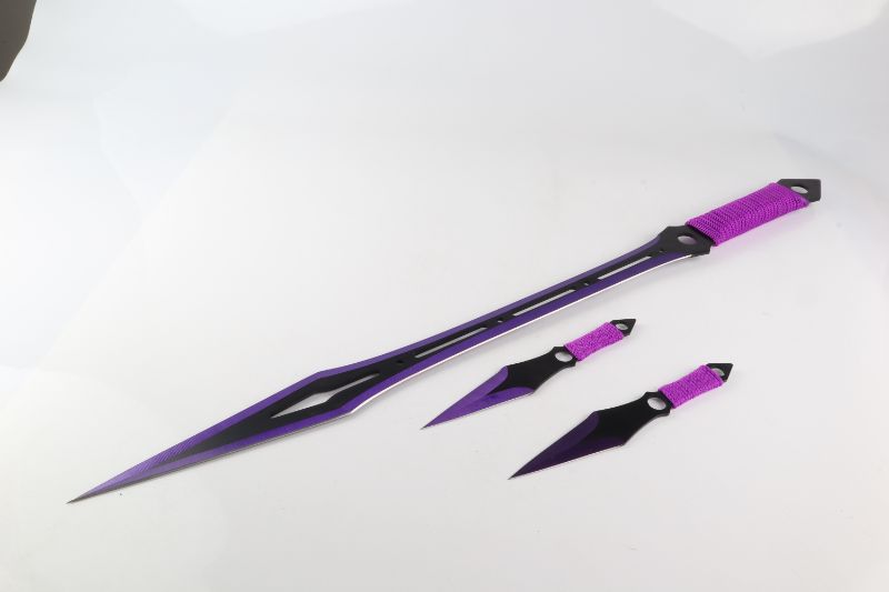 Photo 1 of PURPLE SWORD 27 INCH WITH 2 THROWING KNIVES 7 INCH NEW 