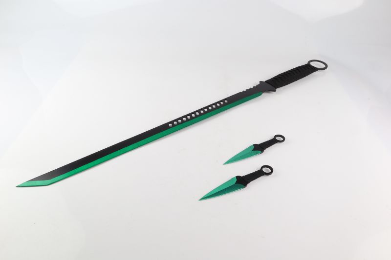 Photo 1 of GREEN SWORD 27 INCH WITH 2 THROWING KNIVES 5 INCH NEW 