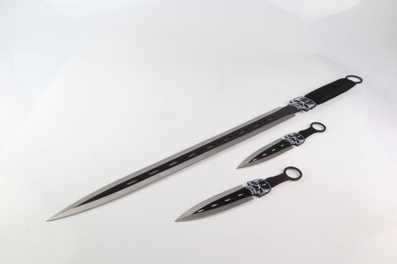 Photo 1 of SILVER SKULL SWORD 26 INCH WITH 2 THROWING KNIVES 8 INCH NEW  