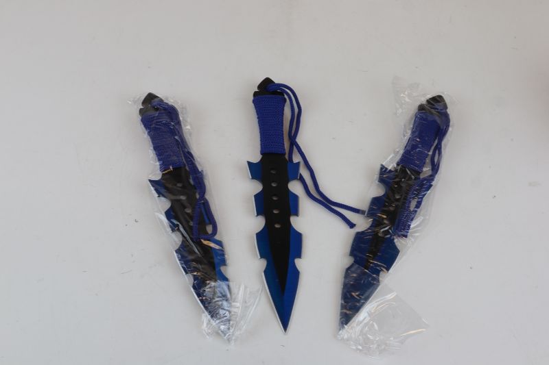Photo 1 of 3 SET BLUE THROWING KNIVES 7 AND A HALF INCHES NEW 