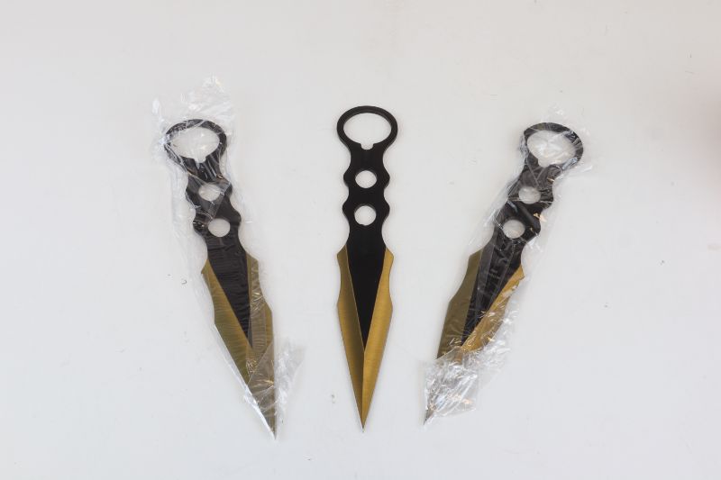 Photo 1 of 3 SET YELLOW THROWING KNIVES 7 AND A HALF INCHES NEW 