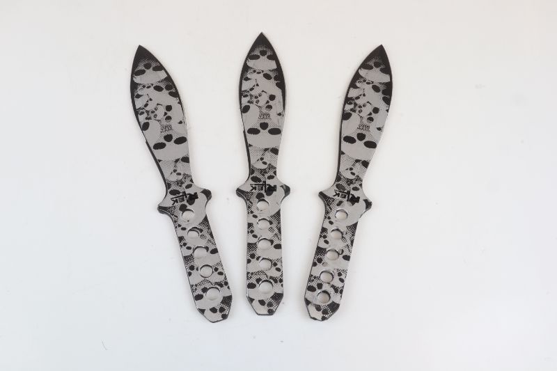 Photo 1 of 3 SET SILVER SKULL THROWING KNIVES 9 AND A HALF INCHES NEW 
