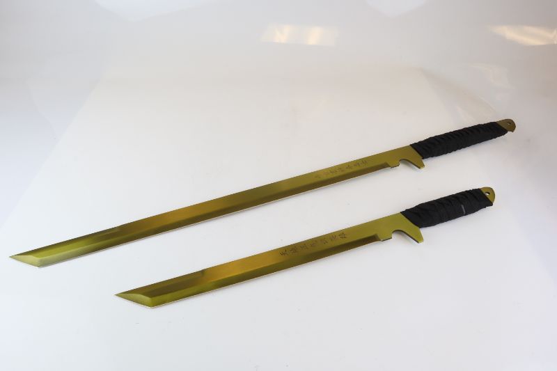 Photo 1 of 2 PACK JAPANESE SWORDS LARGE SWORD 27 AND 1/2 INCH SMALL SWORD 20 INCHES NEW 