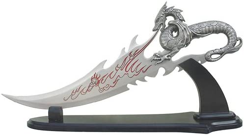 Photo 1 of 21 INCH FIRE BREATHING DRAGON DAGGER WITH BLACK WOODEN DISPLAY STAND KNIFE IS SHARP NEW 