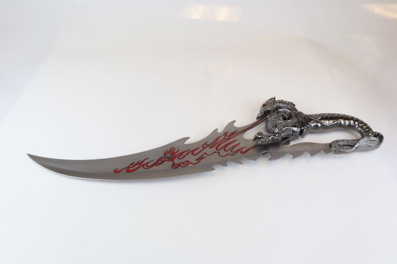 Photo 2 of 21 INCH FIRE BREATHING DRAGON DAGGER WITH BLACK WOODEN DISPLAY STAND KNIFE IS SHARP NEW 