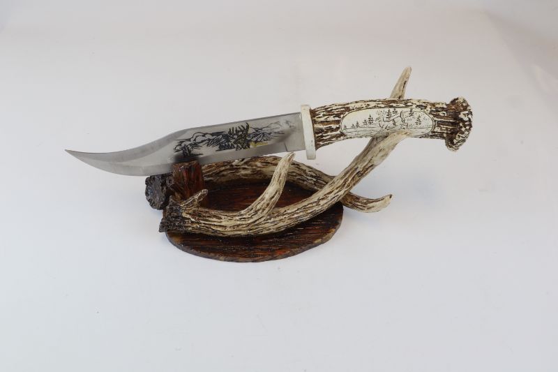 Photo 1 of DEER DECORATIVE KNIFE WITH ANTLER STAND ABOUT 1 FOOT  NEW 