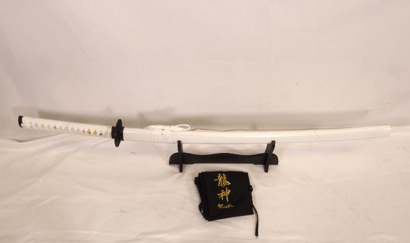 Photo 3 of DRAGON KATANA SWORD WITH STAND 40 INCHES LONG SUPER SHARP BLADE CASE HAS CRACKS NEW 