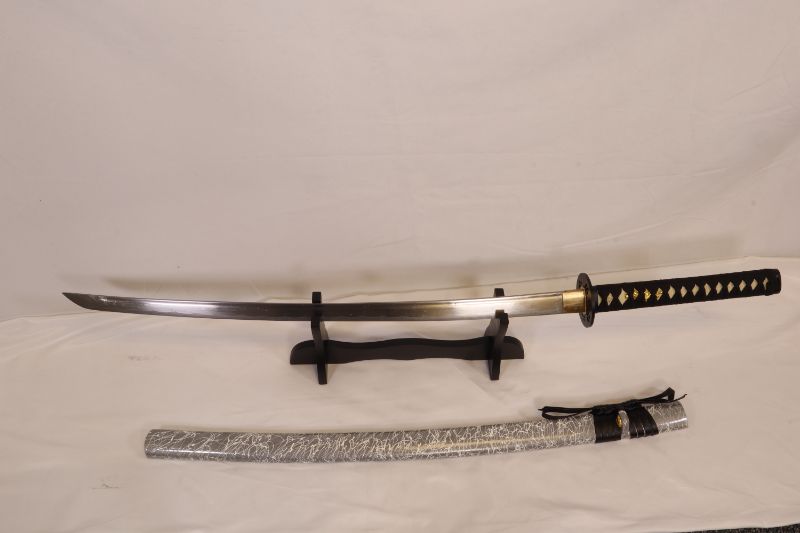 Photo 1 of GREY KATANA SWORD WITH 41 INCHES LONG WITH SOFT CASE AND STAND SHARP NEW 