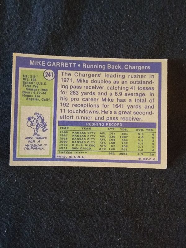 Photo 2 of 1972 MIKE GARRETT TOPPS CARD - EXCELLENT CONDITION