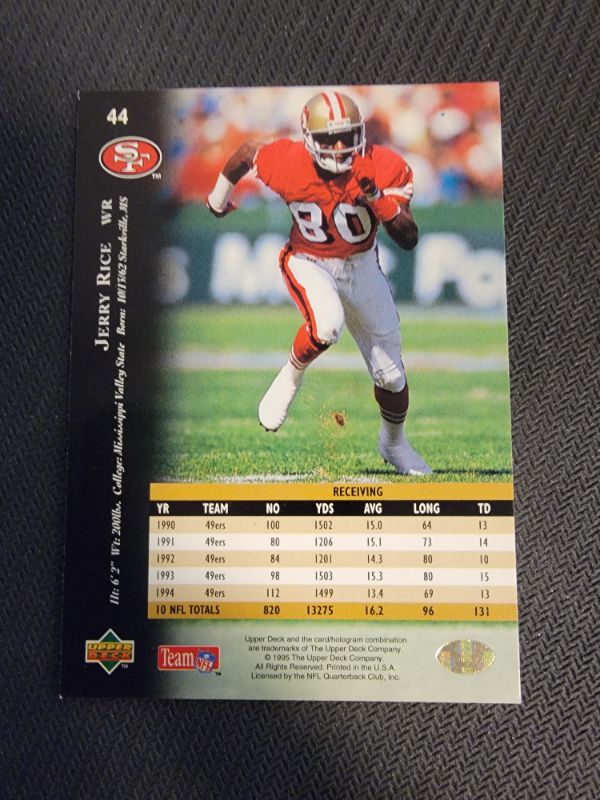 Photo 2 of 1995 JERRY RICE UPPER DECK CARD - EXCELLENT CONDITION