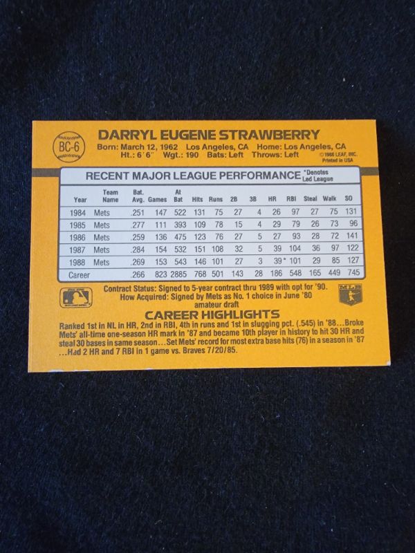 Photo 2 of 1989 DARRYL STRAWBERRY DONRUSS CARD - GOOD CONDITION