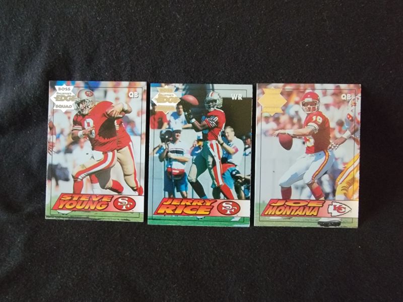 Photo 1 of (3) BOSS SQUAD COLLECTOR'S EDGE CARDS MONTANA, YOUNG, RICE - EXCELLENT CONDITION