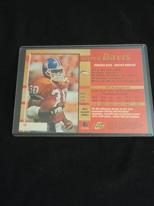 Photo 2 of 1997 Bowman’s Best Super Bowl Terrell Davis Jumbo Card 15 - Excellent Condition