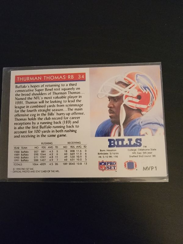 Photo 2 of 1992 THURMAN THOMAS NFL PRO SET EXCELLENT CONDITION 