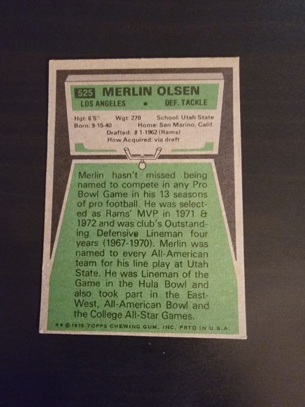 Photo 2 of 1975 MERLIN OLSEN TOPPS CARD GREAT CONDITION 