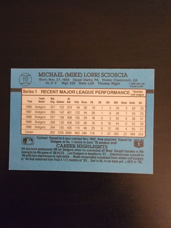 Photo 2 of 1991 MIKE SCIOSCIA DONRUSS CARD GREAT CONDITION 