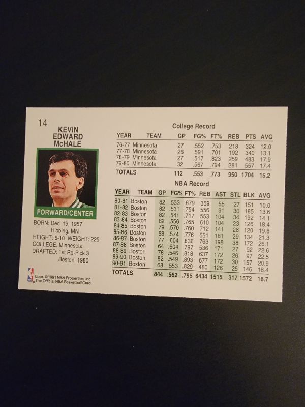 Photo 2 of 1991 KEVIN MCHALE NBA HOOPS CARD EXCELLENT CONDITION 