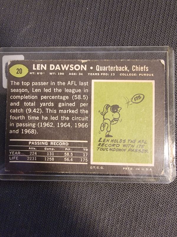 Photo 2 of 1969 TOPPS LEN DAWSON CARD FAIR CONDITION