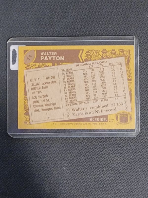 Photo 2 of 1986 WALTER PAYTON TOPPS ALL PRO EXCELLENT CONDITION