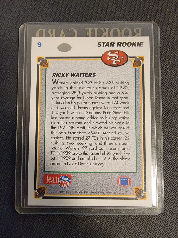 Photo 2 of 1991 RICKY WATTERS STAR ROOKIE CARD EXCELLENT CONDITION