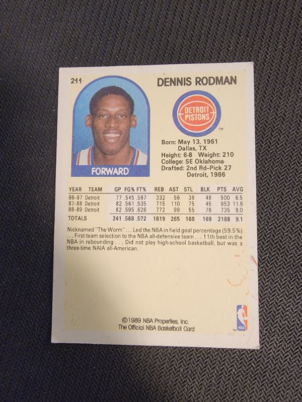 Photo 2 of 1989 DENNIS RODMAN NBA HOOPS CARD GREAT CONDITION