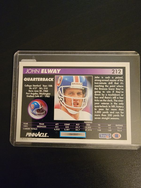 Photo 2 of 1992 JOHN ELWAY PINNACLE EXCELLENT CONDITION 