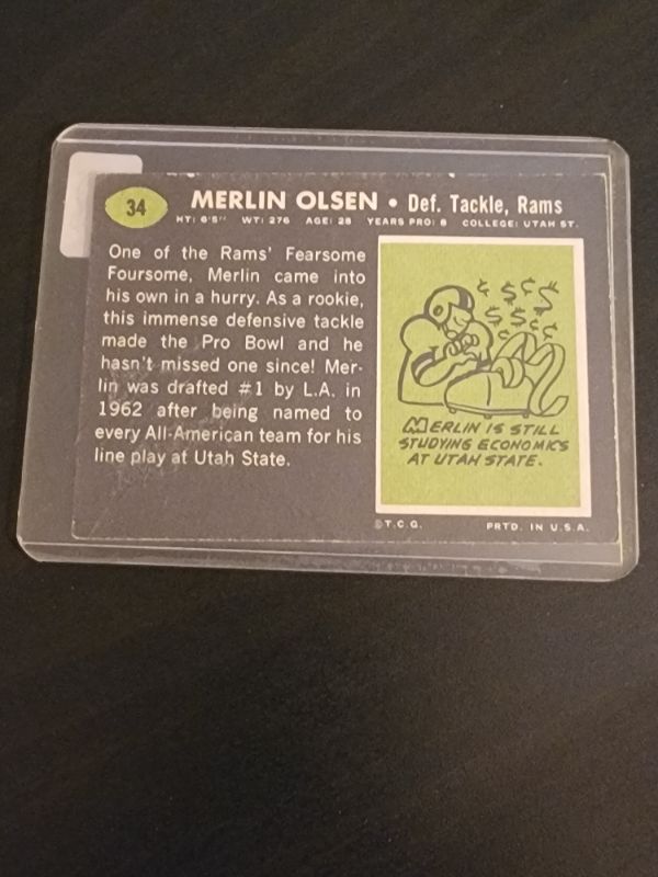 Photo 2 of 1969 MERLIN OLSEN TOPPS CARD GOOD CONDITION 