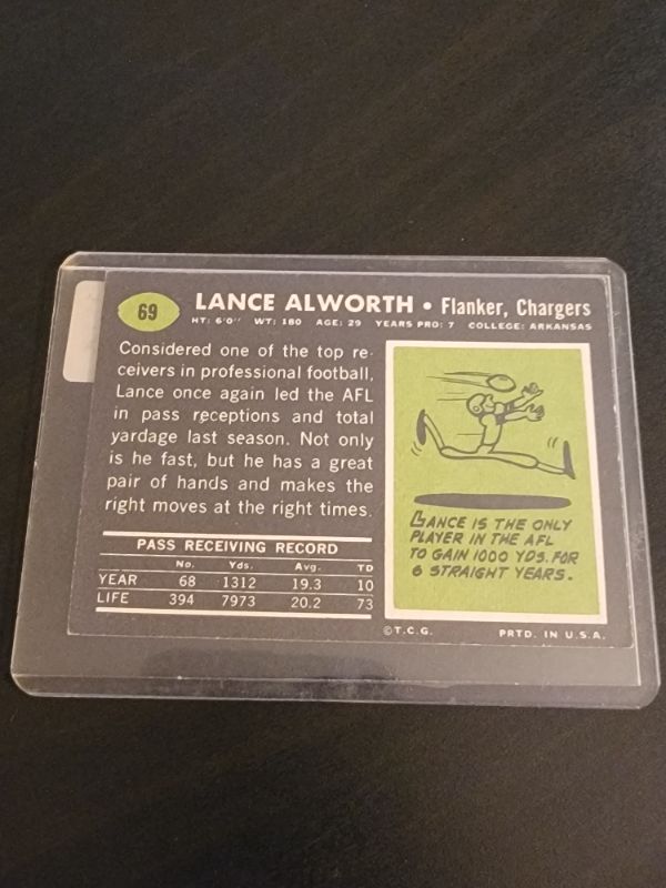 Photo 1 of 1969 LANCE ALWORTH TOPPS CARD GOOD CONDITION 