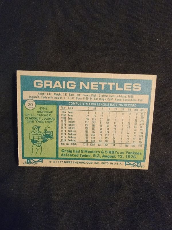 Photo 2 of 1977 GRAIG NETTLES TOPPS CARD