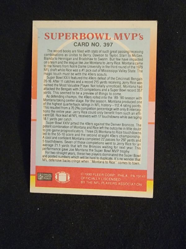 Photo 2 of FLEER 90 SUPERBOWL MVP's JERRY RICE & JOE MONTANA EXCELLENT CONDITION 