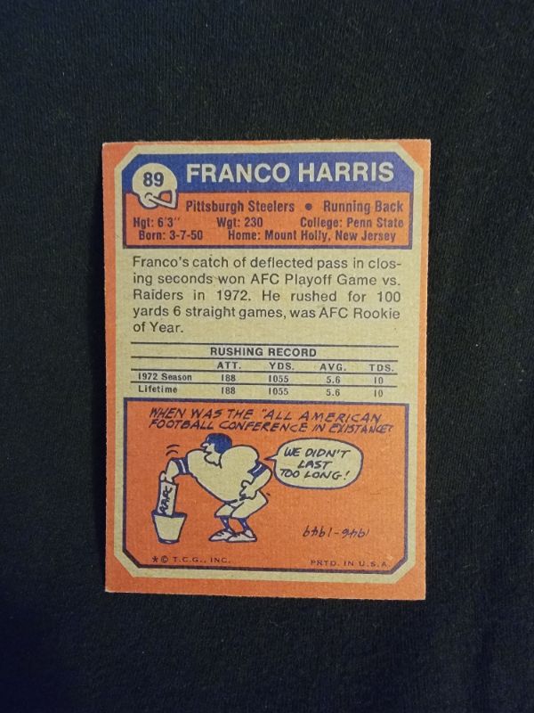 Photo 2 of  1973 FRANCO HARRIS ROOKIE CARD