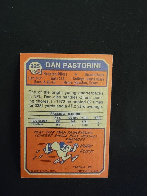 Photo 2 of 1973 DAN PASTORINI TOPPS ROOKIE CARD