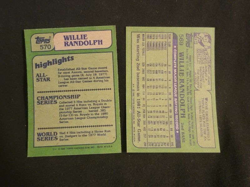Photo 2 of (2) 1982 WILLIE RANDOLPH TOPPS CARDS SEQUENTIAL 569, 570