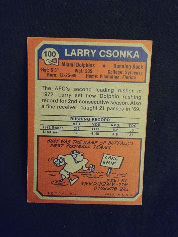 Photo 2 of 1973 LARRY CSONKA TOPPS CARD