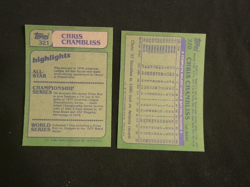 Photo 2 of (2) 1982 CHRIS CHAMBLISS TOPPS CARDS IN SEQUENTIAL ORDER 320,321