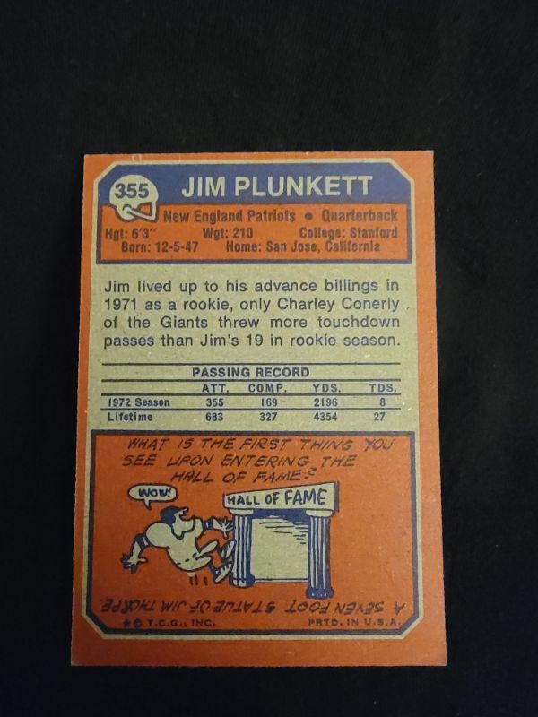 Photo 2 of 1973 JIM PLUNKETT TOPPS CARD