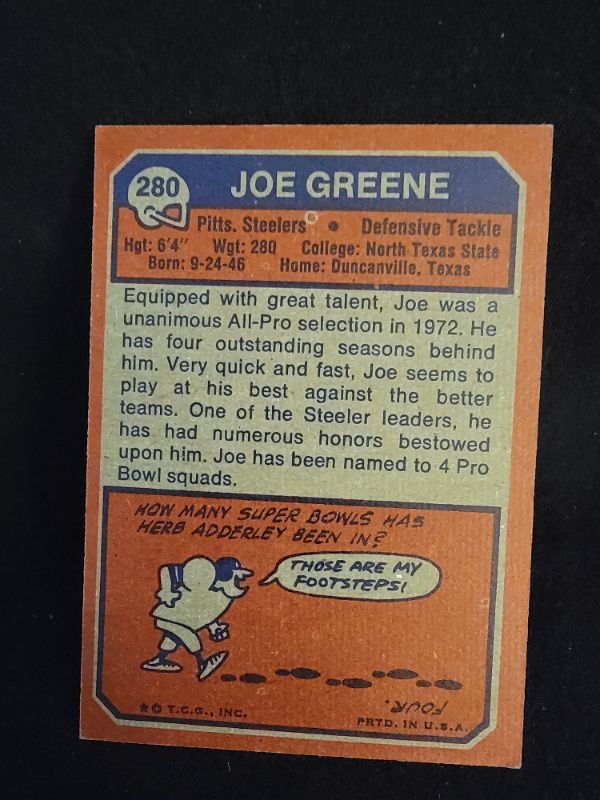 Photo 2 of 1973 "MEAN" JOE GREENE TOPPS CARD