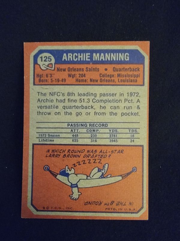 Photo 2 of 1973 ARCHIE MANNING CARD