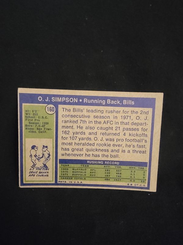 Photo 2 of 1972 O.J. SIMPSON TOPPS CARD