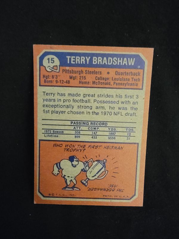 Photo 2 of 1973 TERRY BRADSHAW TOPPS CARD
