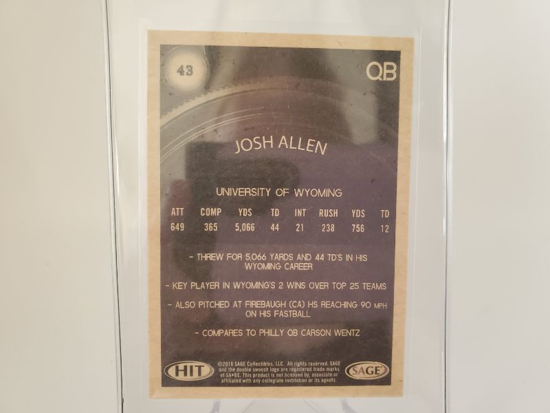 Photo 2 of 2018 PREMIER DRAFT JOSH ALLEN
THIS IS A PERFECT CARD FOR POSSIBLY THE NEXT MVP!!!