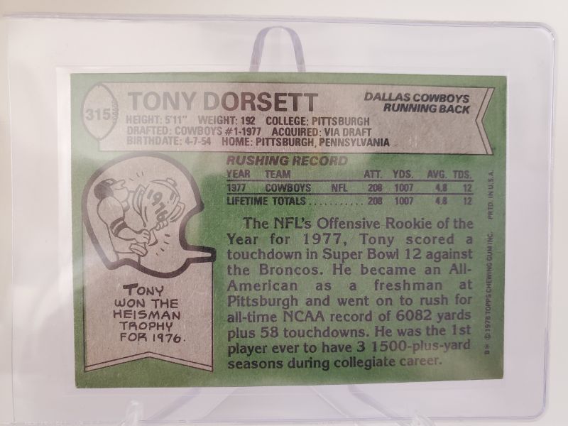 Photo 2 of 1978 TONY DORSETT ROOKIE!!!
THIS IS A SHARP CARD!!
MINT GRADED CARDS LIKE THIS SELL FOR 12,500!!!  THIS ONE ISN'T A TEN BUT HOW NICE IS IT!!!