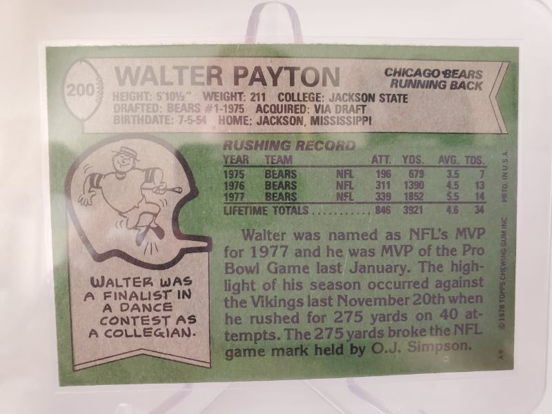 Photo 2 of 1978 WALTER PAYTON CARD!!! WOW IS THIS NICE!!!
THIS CARD IS AS NICE AND IS A 3RD YEAR CARD!! GET IT BEFORE IT EXPLODES!!
