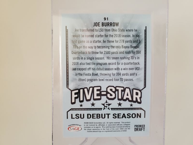 Photo 2 of 2020 PREMIER JOE BURROW ROOKIE!!
THIS IS A PERFECT EXAMPLE GET IT GRADED!!! FAST