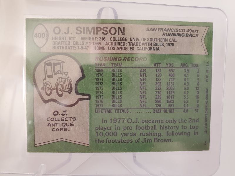 Photo 2 of 1978 OJ SIMPSON CARD!!
A REALLY SHARP CARD FOR THE HALL OF FAMER