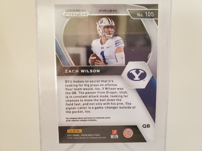 Photo 2 of 2021 PANINI PRIZM GREEN ZACH WILSON ROOKIE!!
WOW IS THIS CARD IMMACULATE!!
NOT ONE HAS HIT THE MARKET IN JET GREEN!!!  GET THIS LIMITED CARD AND GET IT GRADED!!