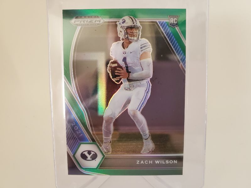 Photo 1 of 2021 PANINI PRIZM GREEN ZACH WILSON ROOKIE!!
WOW IS THIS CARD IMMACULATE!!
NOT ONE HAS HIT THE MARKET IN JET GREEN!!!  GET THIS LIMITED CARD AND GET IT GRADED!!